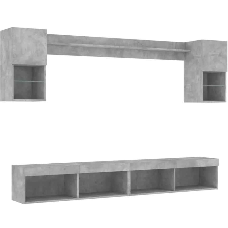 vidaXL 6-delige Tv-wandmeubelset met LED bewerkt hout betongrijs grijs, foto 4