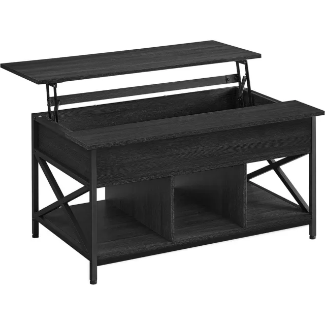 Klarven Salontafel Zwart - Verstelbare Salontafel - Salontafel met Opbergruimte - Salontafel - Verstelbaar Blad - X-vormig Onderstel Grijs, zwart