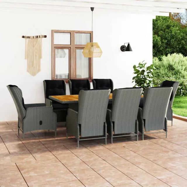 vidaXL 9-delige Tuinset met kussens poly rattan lichtgrijs grijs, foto 2