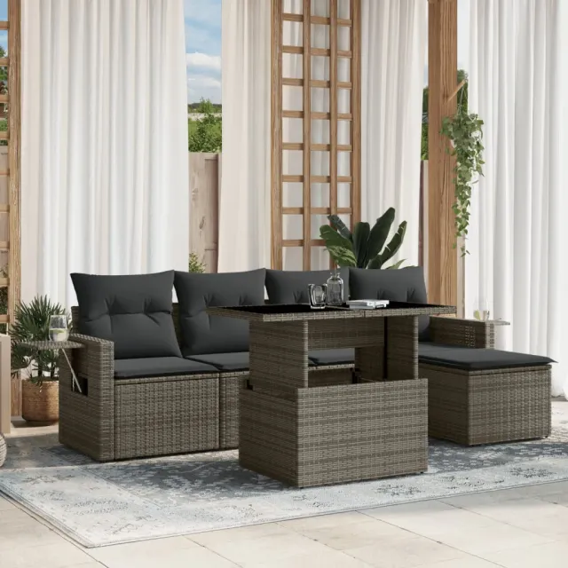 vidaXL 6-delige Loungeset met kussens poly rattan grijs, foto 2