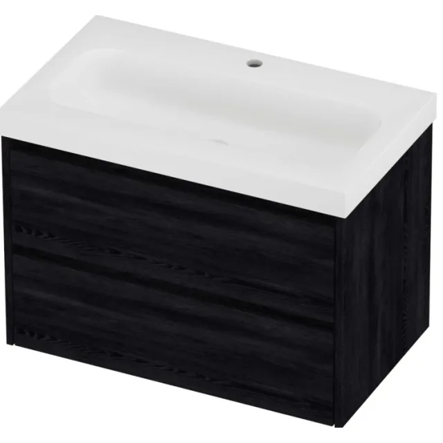 Proline Haga Badmeubelset Polystone Mezza 1 Kraangat Symmetrisch 80x46x58 cm Mat White Black Oak Eiken