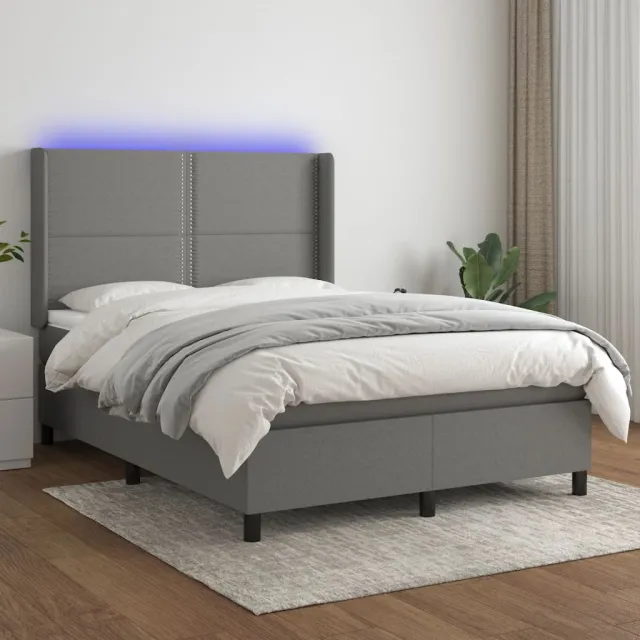 vidaXL Boxspring met matras en LED stof donkergrijs 140x200 cm grijs
