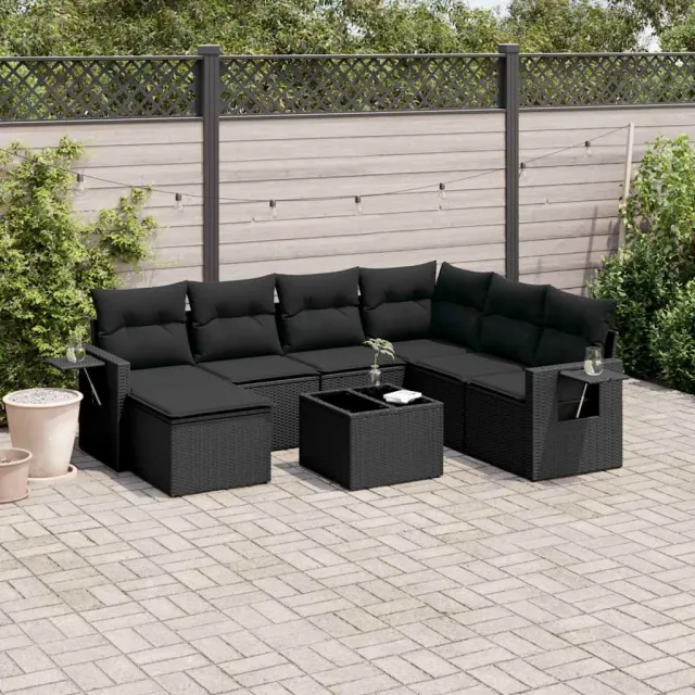 vidaXL 8-delige Loungeset met kussens poly rattan zwart, foto 2