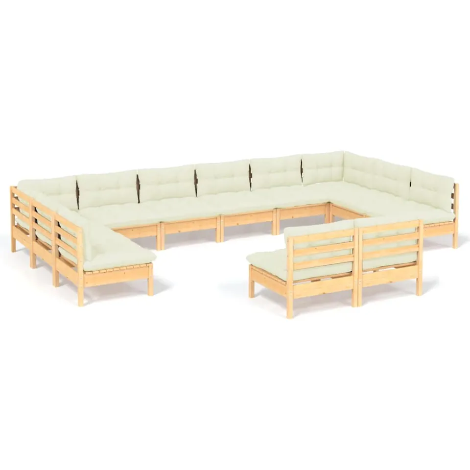 vidaXL 12-delige Loungeset met crèmekleurige kussens grenenhout, foto 4