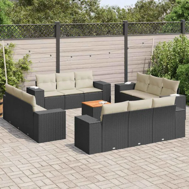 vidaXL 13-delige Loungeset met kussens poly rattan zwart, foto 2