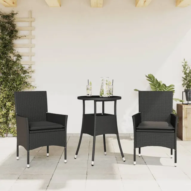 vidaXL 3-delige Tuinset met kussens poly rattan en glas zwart, foto 2
