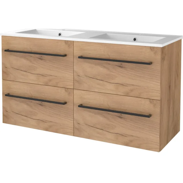 Boss & Wessing Badmeubelset BWS Salt 120x46cm Met Grepen 4 Lades Met Wastafel 2 Kraangaten Whisky Oak Bruin