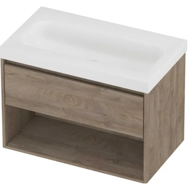 Proline Haga Badmeubelset Polystone Mezza Zonder Kraangat Met Schap 80x46x58 cm Mat White Raw Oak Eiken