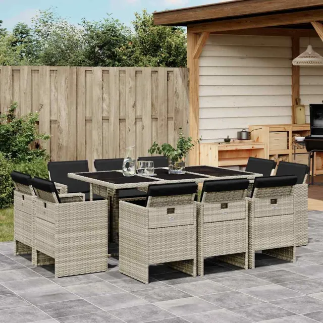 vidaXL 11-delige Tuinset met kussens poly rattan lichtgrijs grijs, foto 2