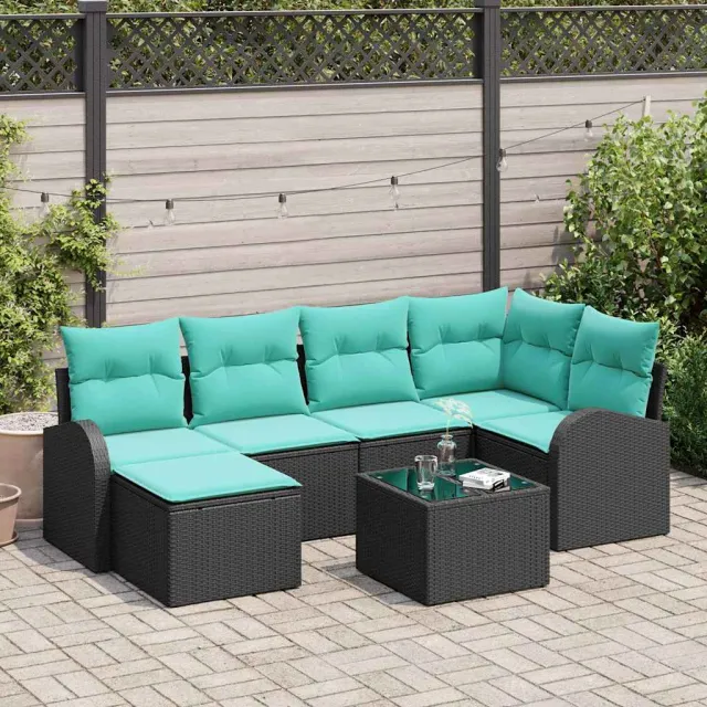 vidaXL Bankstel 7 st Zwart en Turquoise poly rattan, foto 2