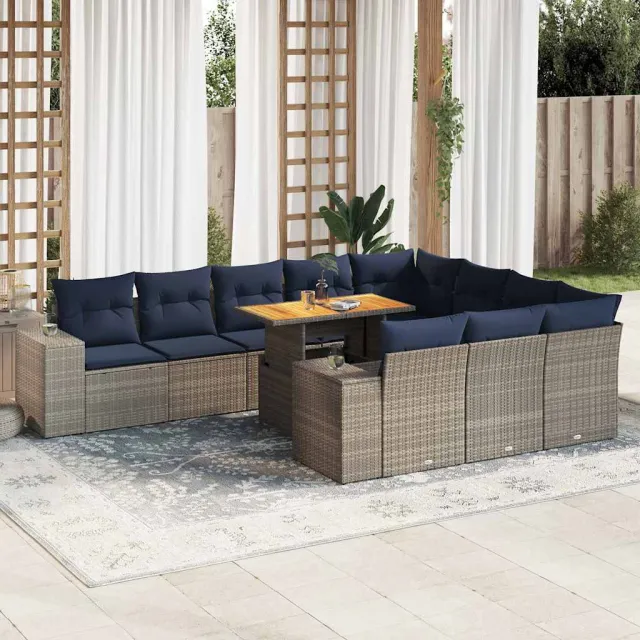 vidaXL 11-delige Loungeset met kussens poly rattan grijs, foto 2