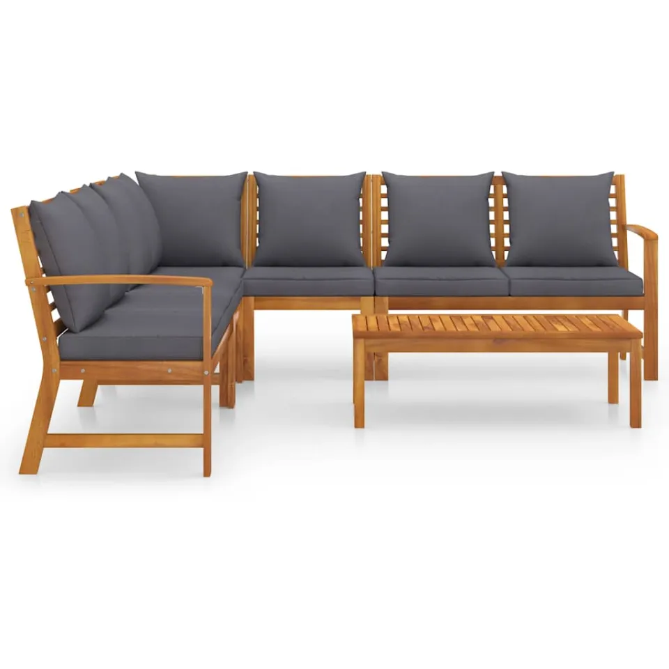 vidaXL 6-delige Loungeset met kussens massief acaciahout Grijs