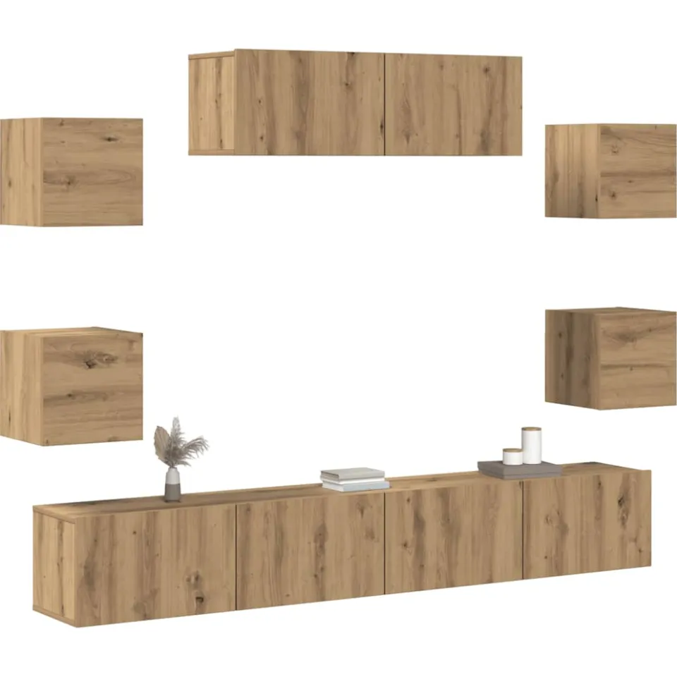 vidaXL 7-delig Tv-meubelset wandmontage bewerkt hout artisanaal eiken Bruin