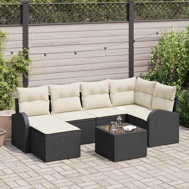 vidaXL Tuinbankenset 7 st Zwart poly rattan, foto 2