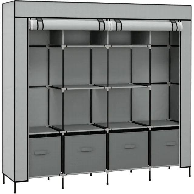 Merax Stoffen Kledingkast Met Kleiderstang En Lades - Opvouwbare Kledingkast Met 10 Vakken En Stofhoes - Donkergrijs Voor Slaapkamer Of Hal 166x42x169 Cm