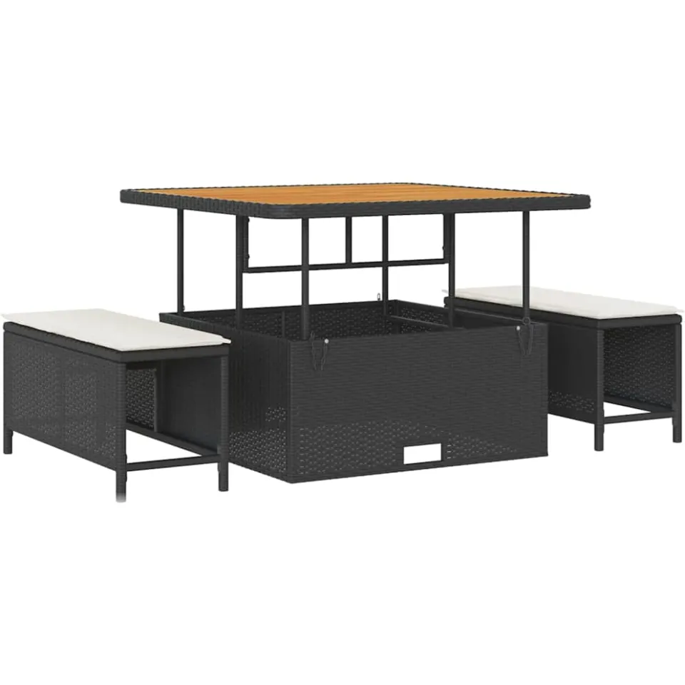 vidaXL Tuinbankenset 11 st Zwart en Crème poly rattan