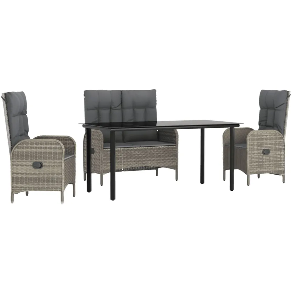 vidaXL 4-delige Tuinset met kussens poly rattan grijs, foto 3
