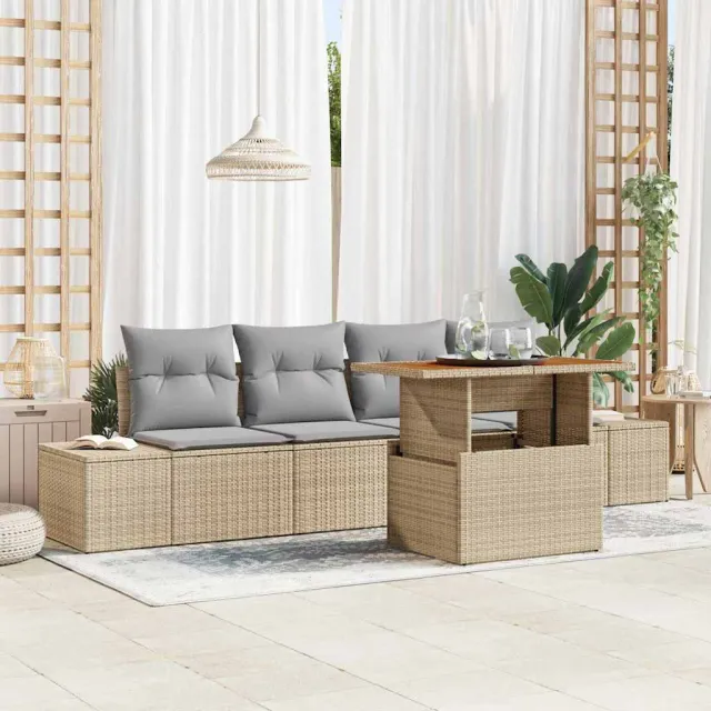 vidaXL Tuin Sofa Set 5 st Beige Poly riet, foto 2