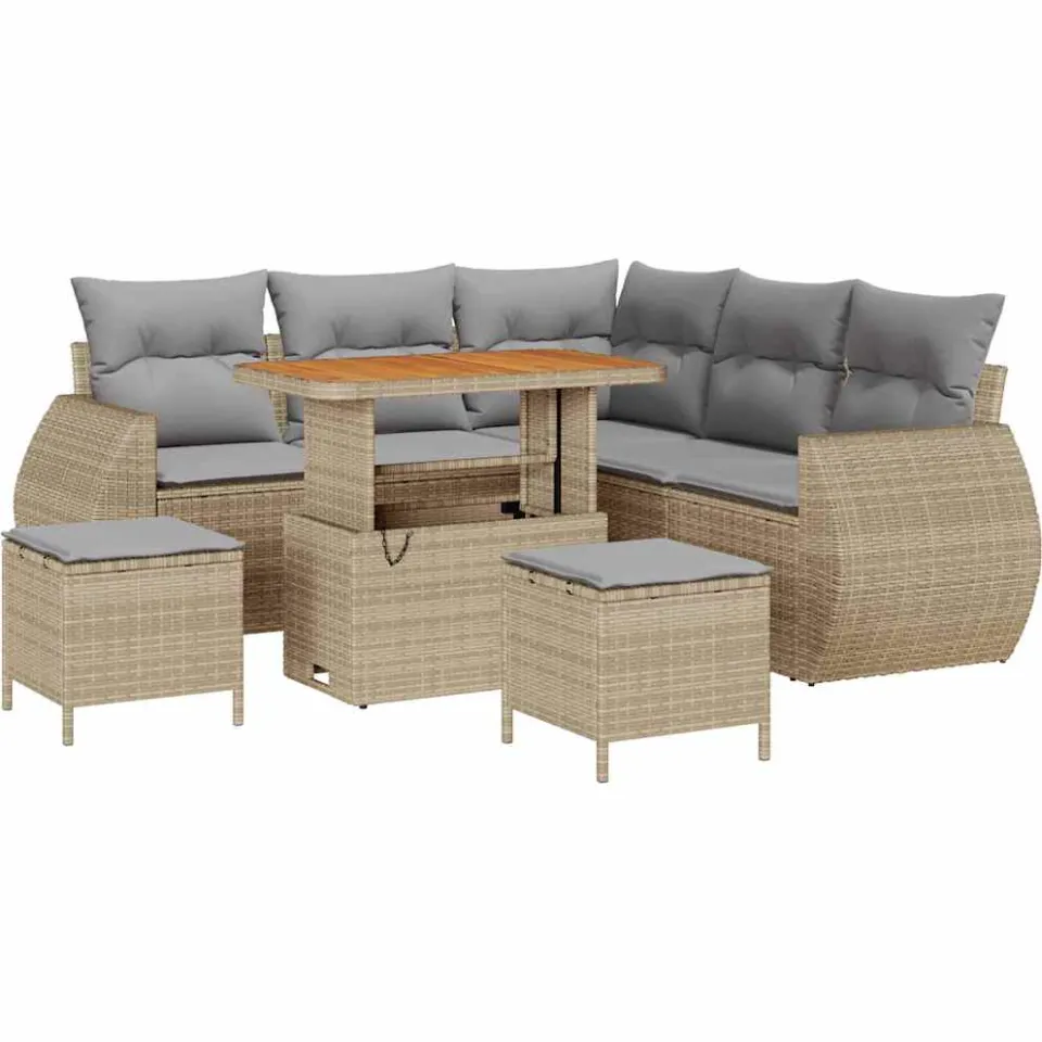 vidaXL Tuinbankenset 8 st Beige poly rattan