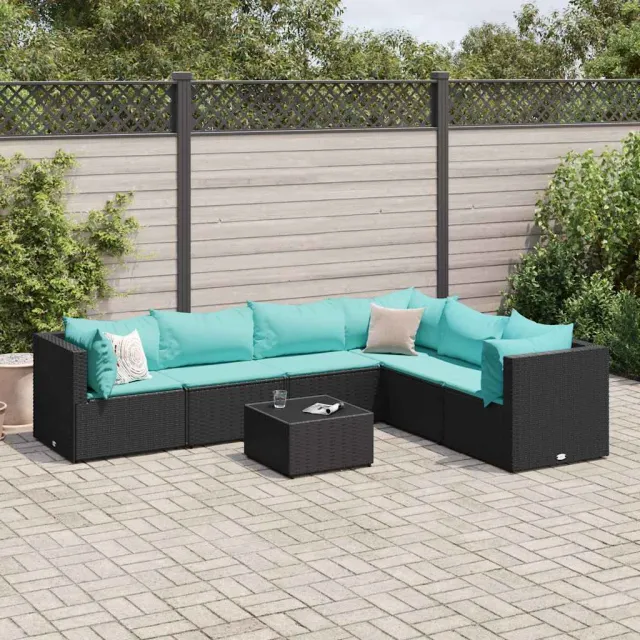 vidaXL 7-delige Loungeset met kussens poly rattan zwart, foto 2