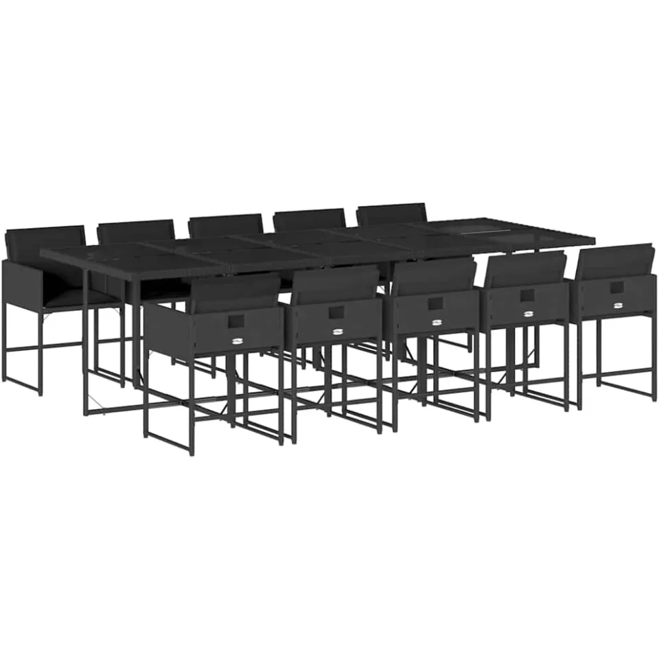 vidaXL 11-delige Tuinset met kussens poly rattan zwart, foto 3
