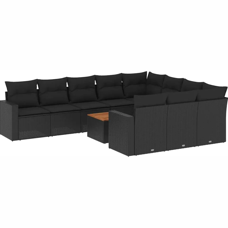 vidaXL 11-delige Loungeset met kussens poly rattan zwart, foto 3