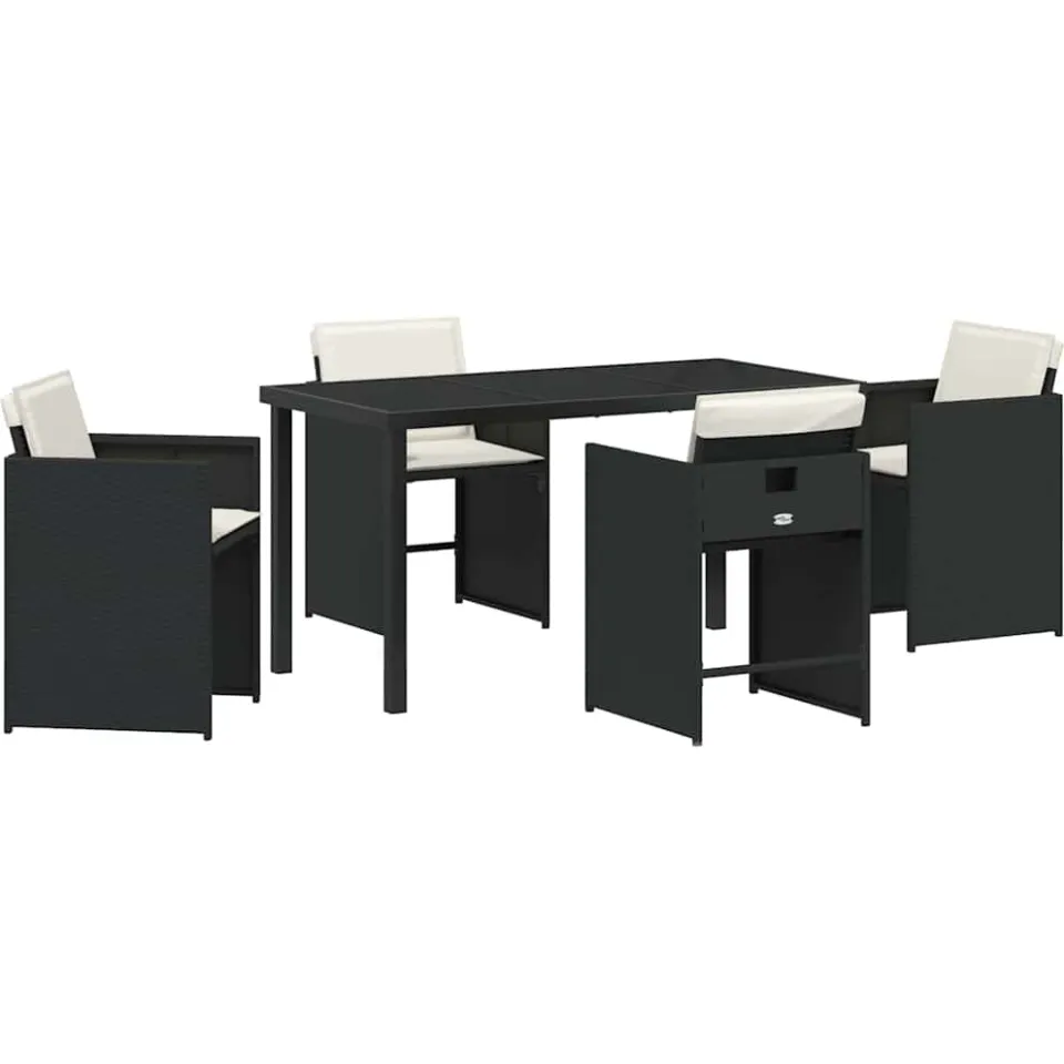 vidaXL Tuin eettafelset 5 st Zwart poly rattan, foto 3