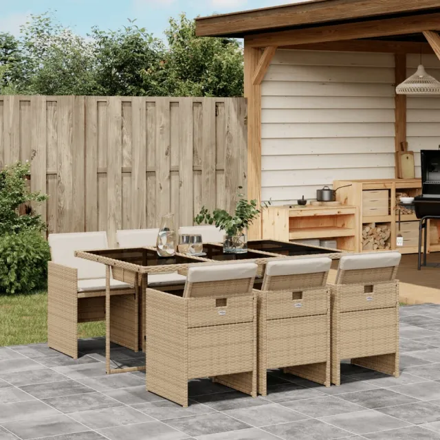 vidaXL 7-delige Tuinset met kussens poly rattan beige, foto 2