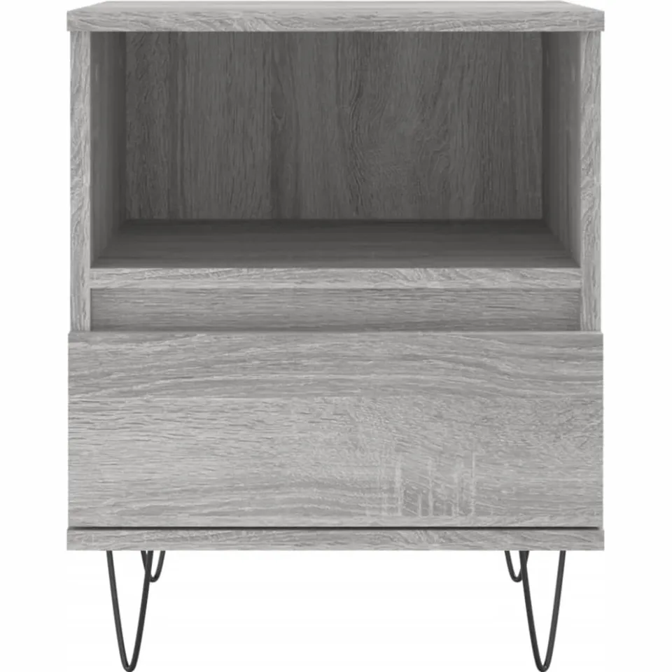 vidaXL Nachtkastje 40x35x50 cm bewerkt hout grijs sonoma eikenkleurig, foto 4