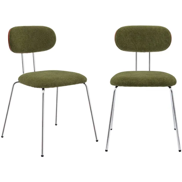sweeek 2 stoelen gebogen hout walnootkleur en waterafstotende stof, poten chroom metaal - l 45 x b 55 x h 80cm - erin Kaki