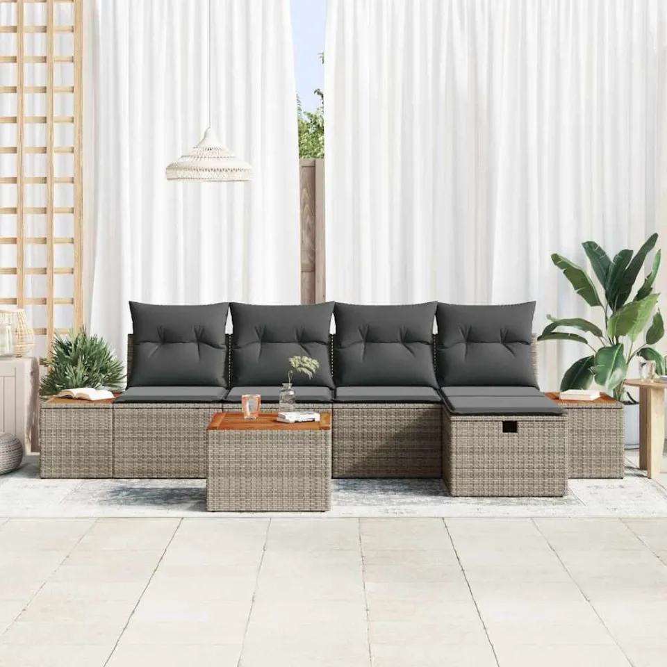 vidaXL Tuinbankenset 6 st Grijs poly rattan, foto 2