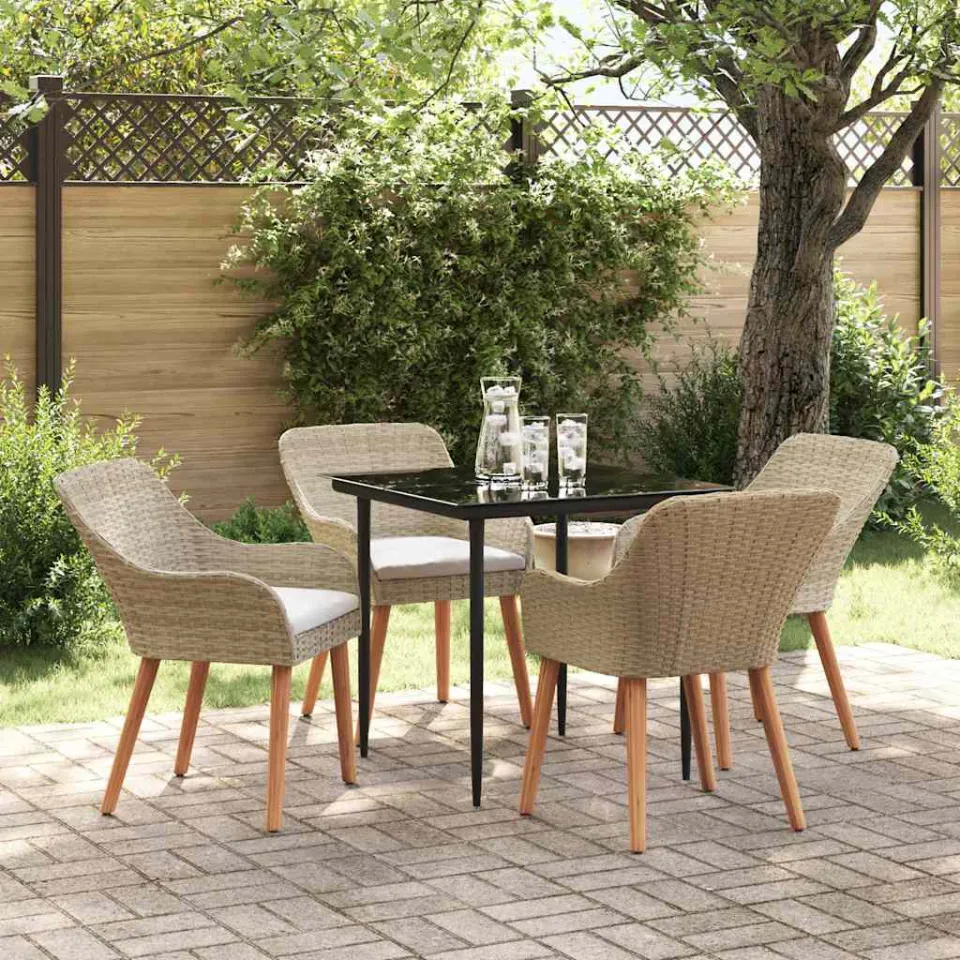vidaXL Tuin eettafelset 5 st Beige poly rattan, foto 3
