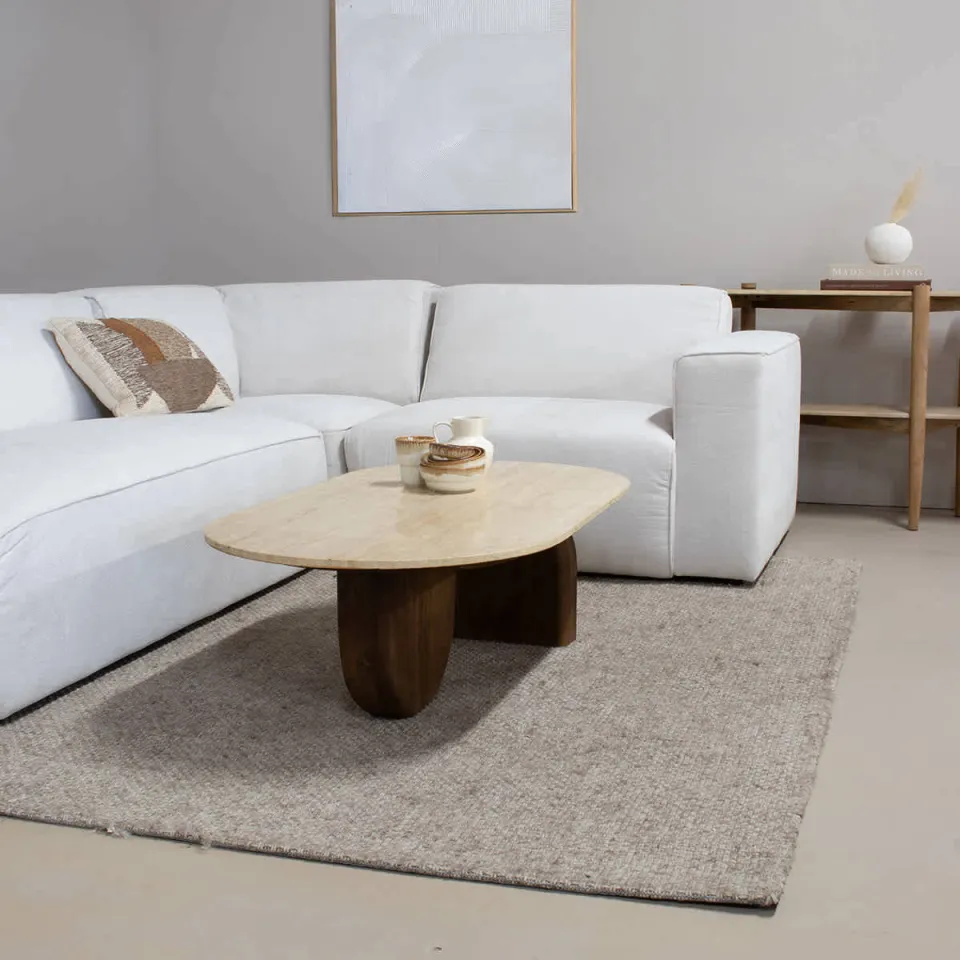 Giga Meubel Salontafel Wessel Ovaal - Travertin/Hout - Bruin - 120x65x38cm, foto 4
