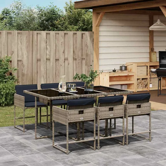 vidaXL 7-delige tuinset met kussens, grijs polyrotan