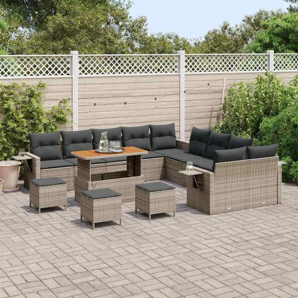 vidaXL Tuin Sofa Set 14 st Grijs poly rattan, foto 3