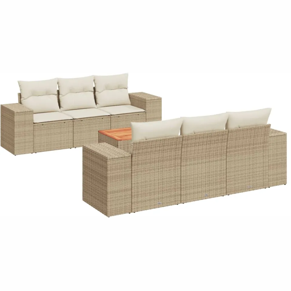 vidaXL 7-delige Loungeset met kussens poly rattan beige, foto 3