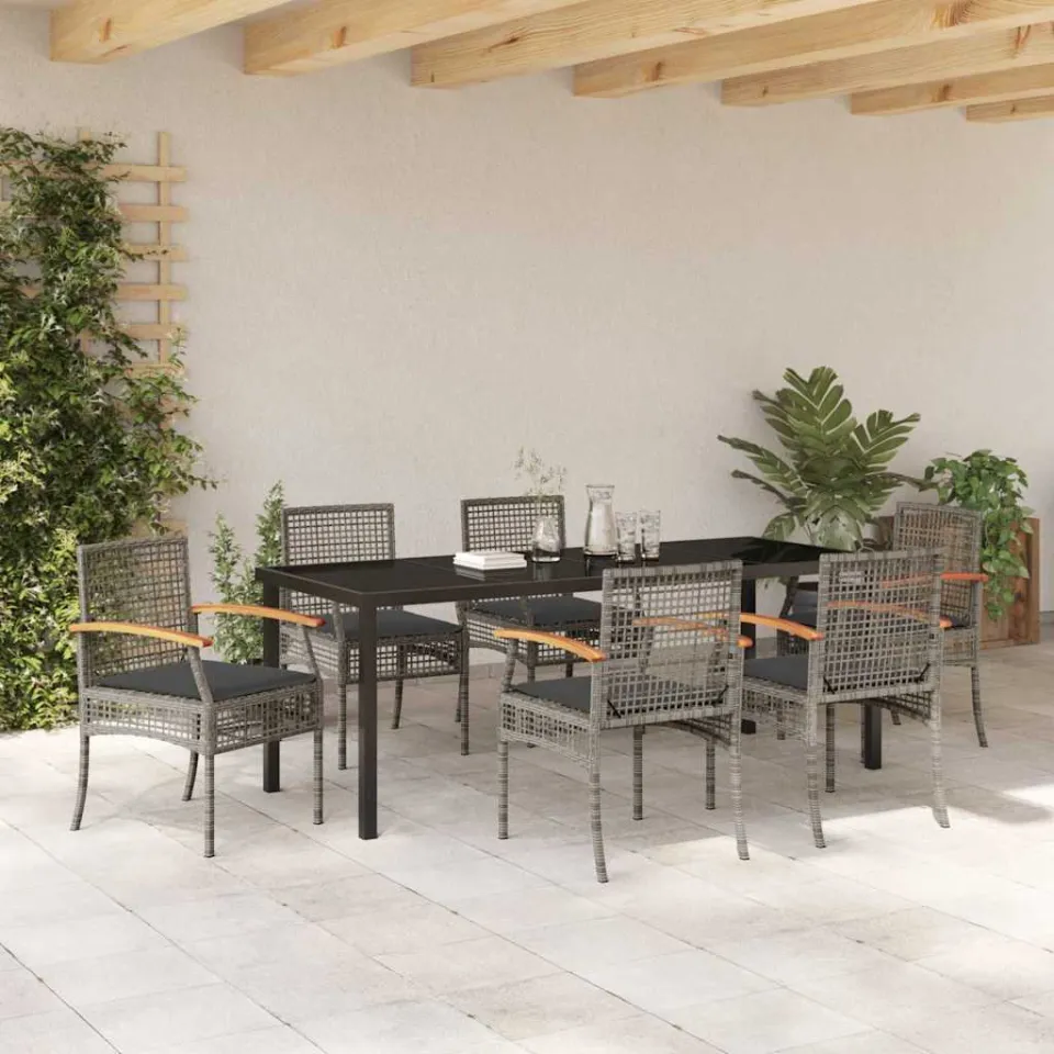 vidaXL Tuin eettafelset 7 st Grijs en zwart Rattan, foto 3