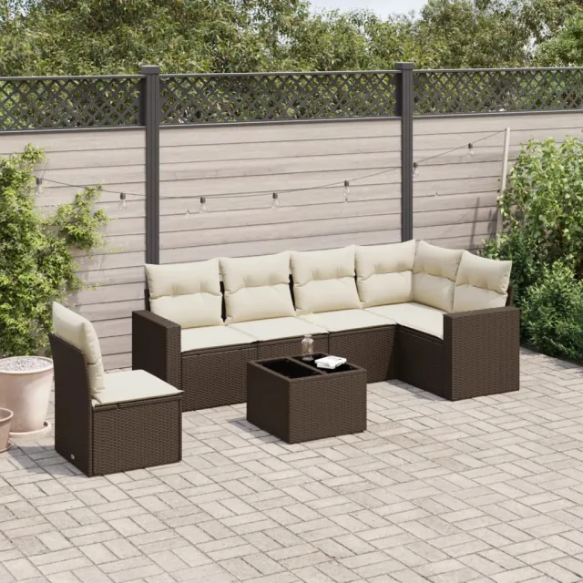 vidaXL 7-delige Loungeset met kussens poly rattan bruin, foto 2