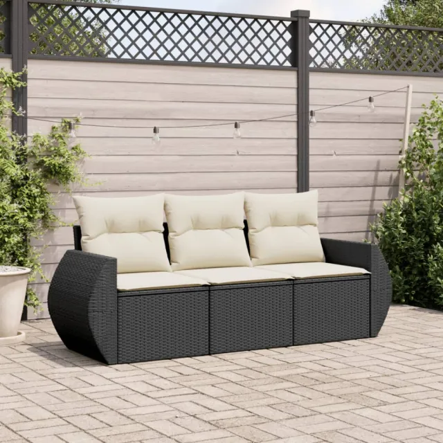 vidaXL 3-delige Loungeset met kussens poly rattan zwart, foto 2