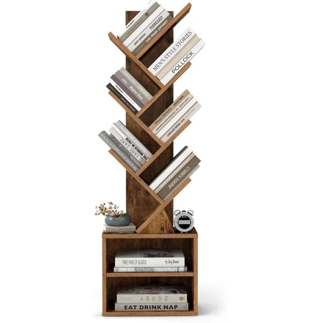 Famanu Boekenkast - Ruimtebesparend opbergrek voor slaapkamer en woonkamer - Vintage bruin - 2 vakken rood