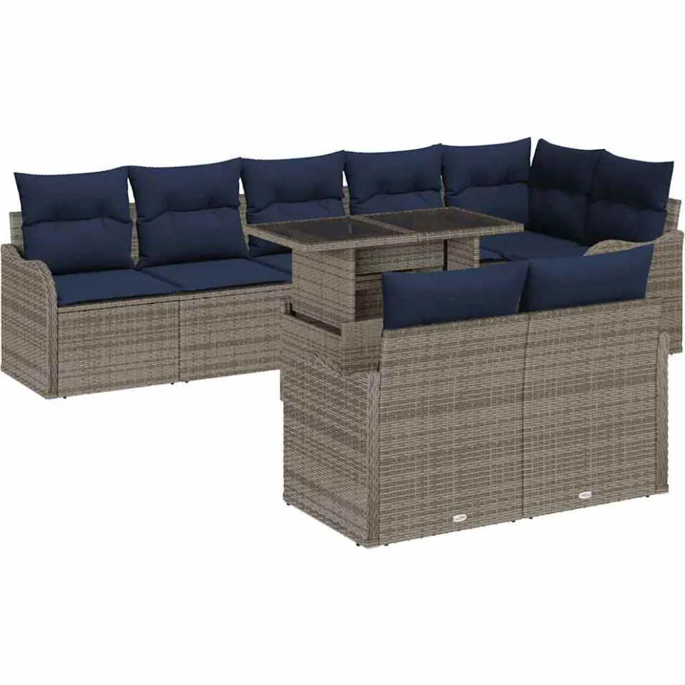 vidaXL Tuin Sofa Set 9 st Grijs Poly riet, foto 4