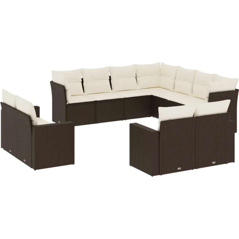 vidaXL 11-delige Loungeset met kussens poly rattan bruin, foto 3