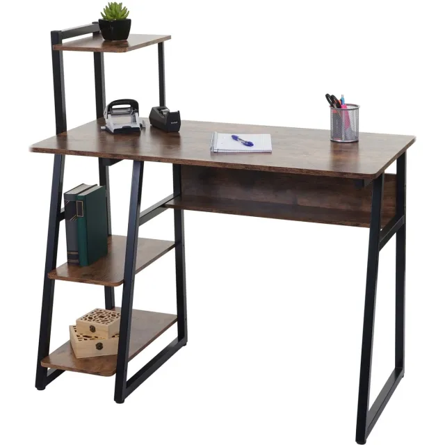 Cosmo Casa Bureau met Legplanken - Stabiel - Opbergruimte - Tijdloos Design - MDF - Metaal Donkerbruin