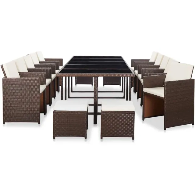 vidaXL 15-delige Tuinset met kussens poly rattan bruin