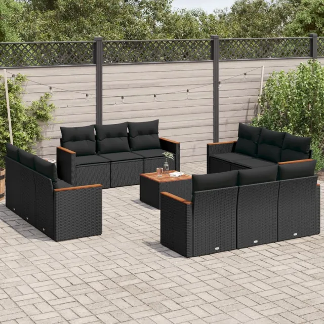 vidaXL 13-delige Loungeset met kussens poly rattan zwart, foto 2