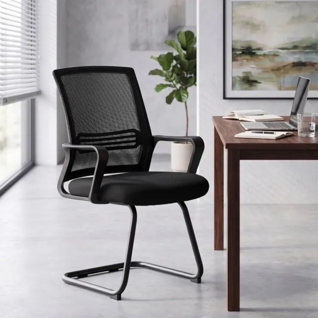 CHICFURN Vergaderstoel set van 2 - Zonder wielen - Met vaste armleuningen - Zwart