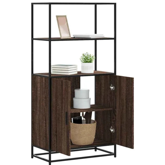 vidaXL Hoge kast 68x35x139 cm bewerkt hout en metaal bruin eikenkleur