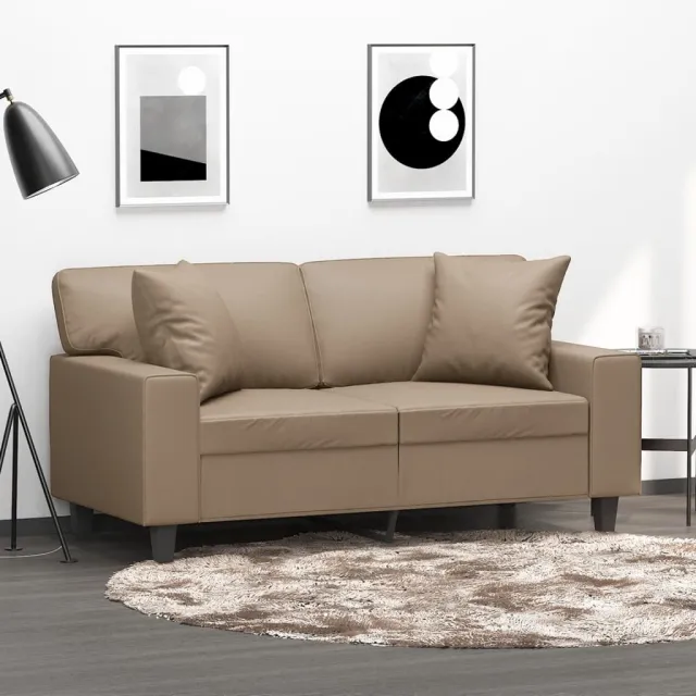 vidaXL Tweezitsbank met sierkussens 120 cm kunstleer cappuccinokleurig Bruin