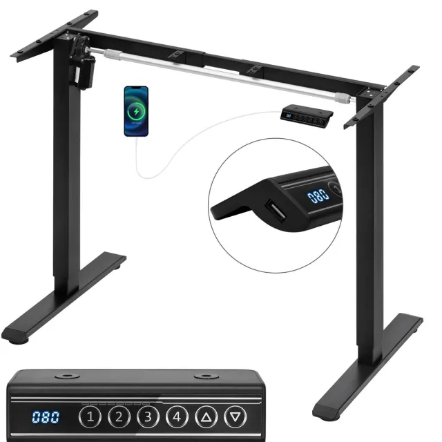 LabelOne Bureau Onderstel Elektrisch - Zit Sta Bureau Frame - in hoogte verstelbaar - elektrische bediening - USB-poort - zwart
