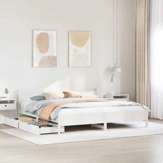 vidaXL Bedframe zonder matras massief grenenhout wit 200x200 cm